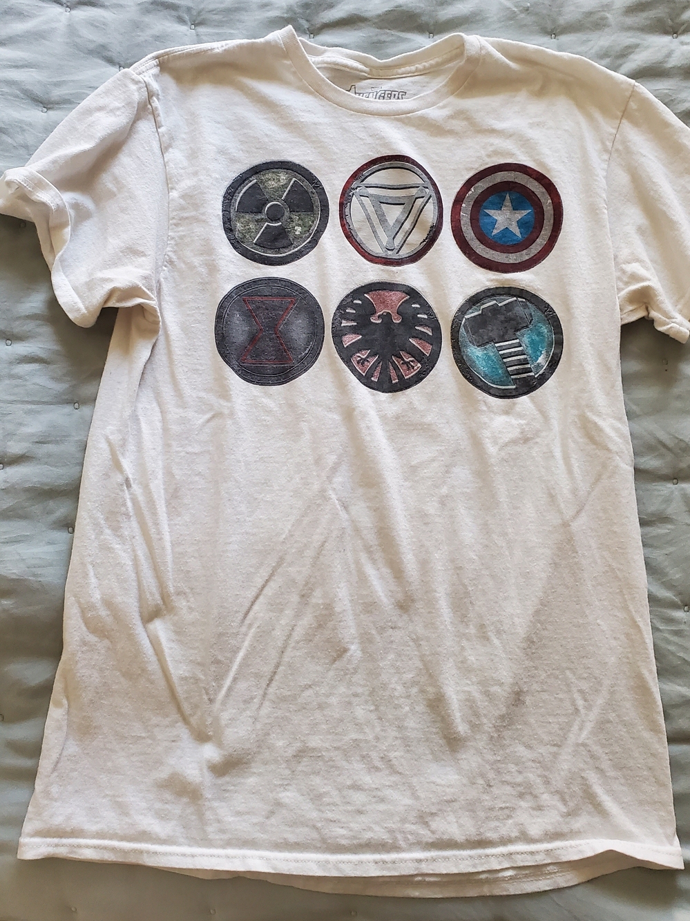 Marvel White Short Sleeve Tee with Superhero Emblem Grid